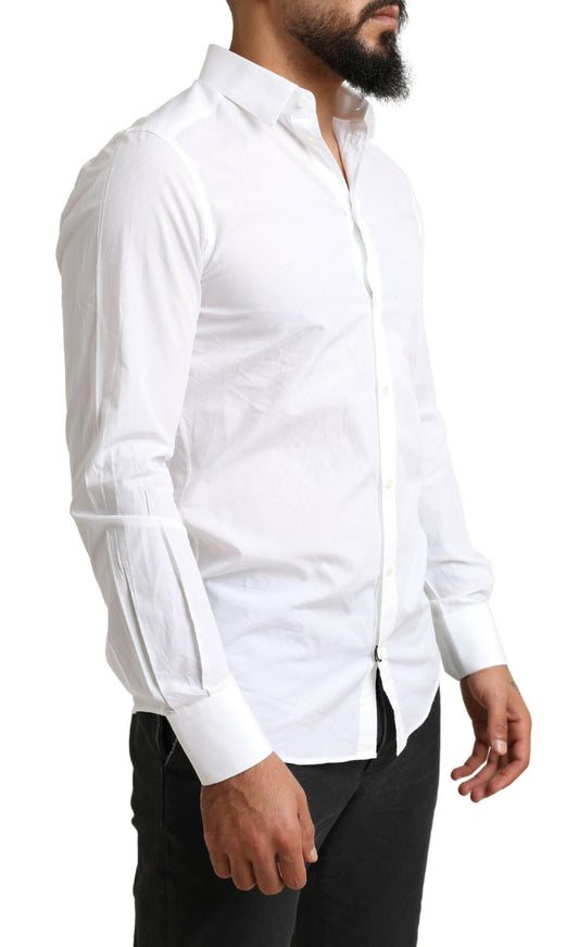 A white dress shirt with long sleeves and a collar, designed by Dolce & Gabbana
