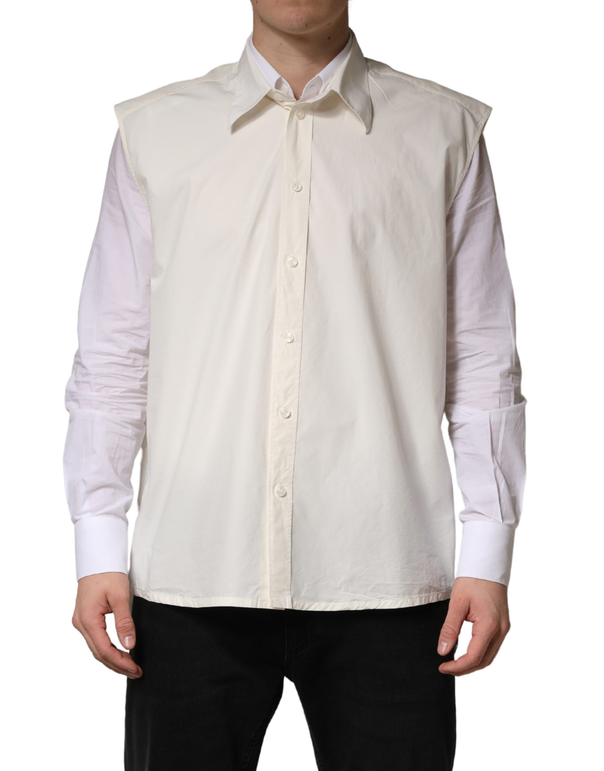 A white men's dress shirt with a collar and long sleeves