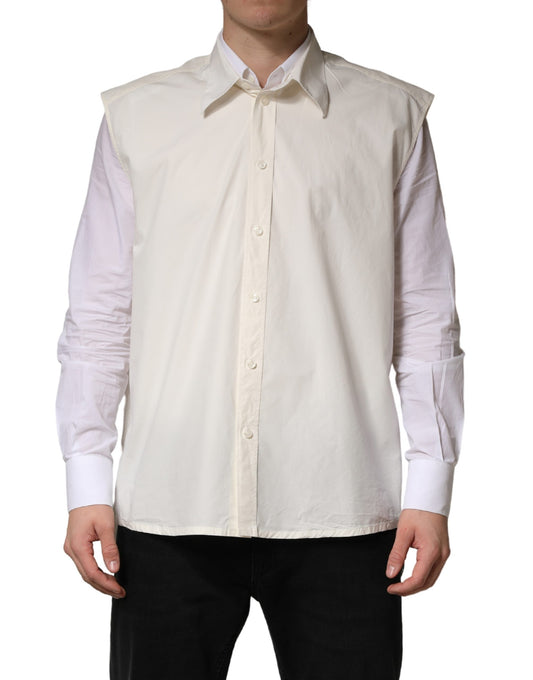 A white men's dress shirt with a collar and long sleeves