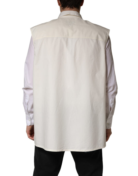 A white men's dress shirt with a collar and long sleeves