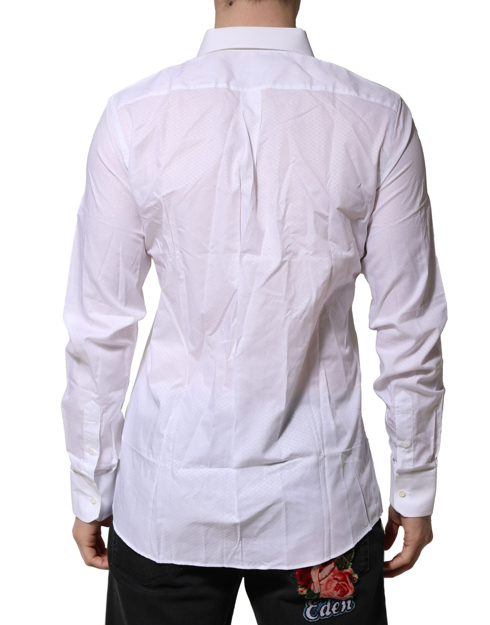A white men's dress shirt with a textured back design, part of the Dolce & Gabbana MARTINI collection