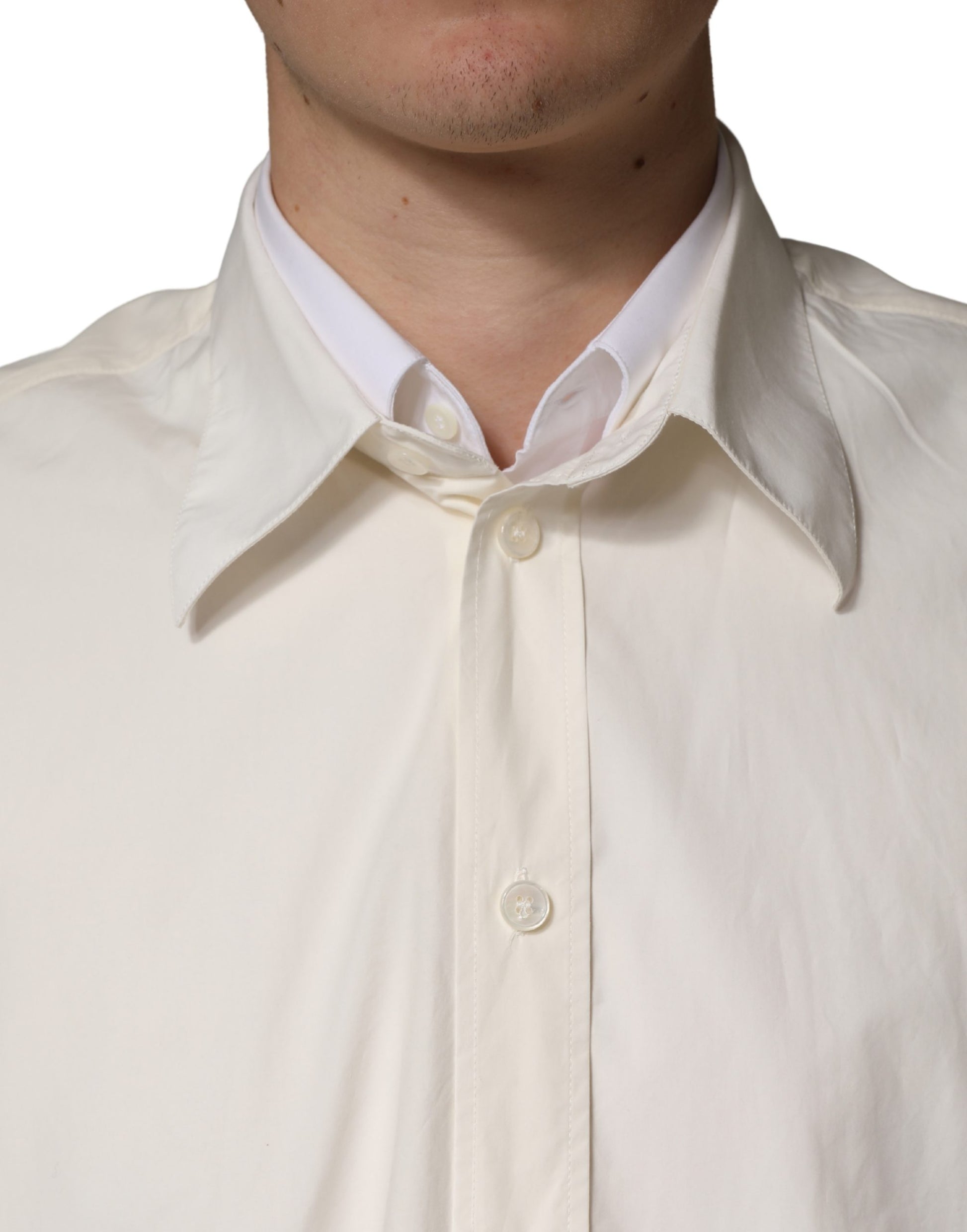 A white men's dress shirt with a collar and buttons, part of the Dolce & Gabbana Martin collection