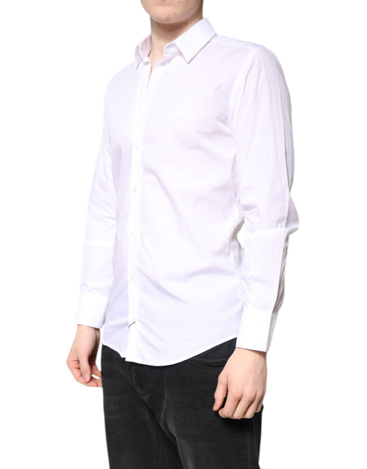 A white men's formal dress shirt with a collar and long sleeves