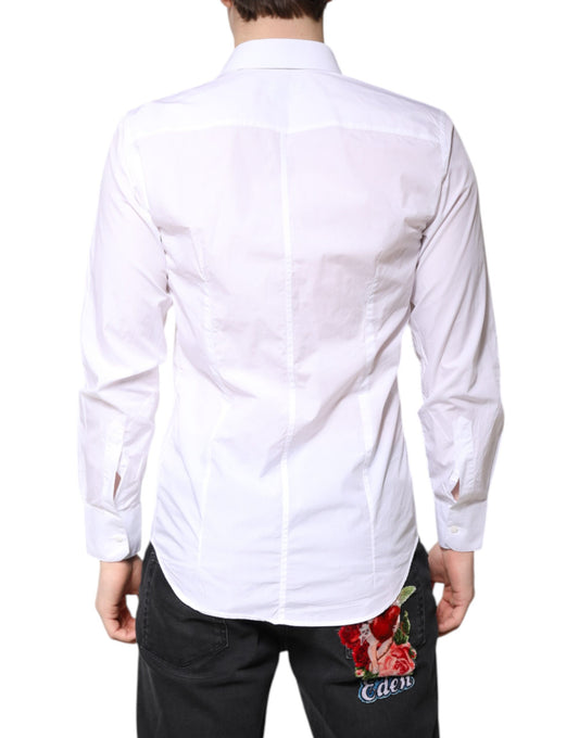 A white men's formal dress shirt with a floral print on the back