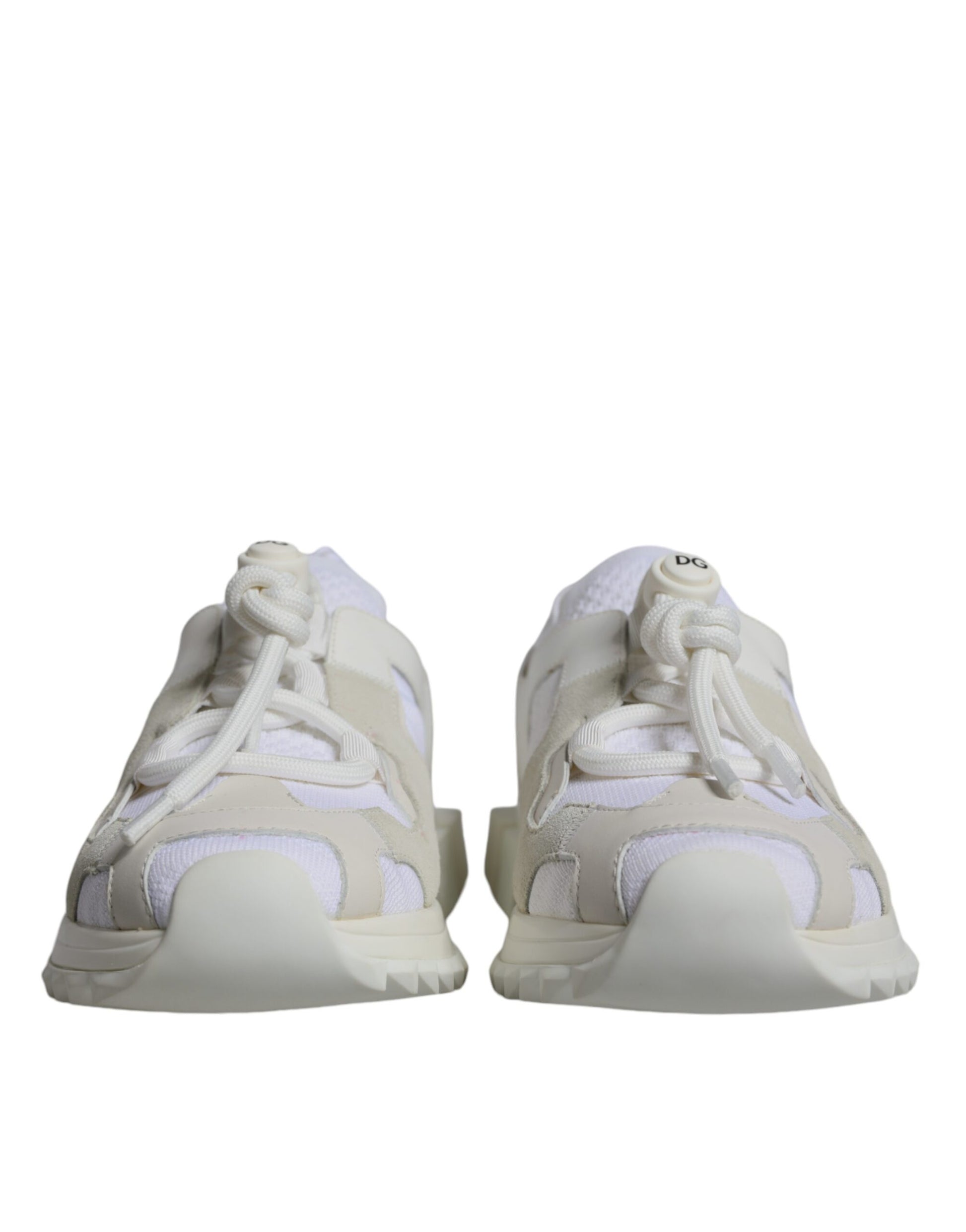 Pair of white mesh sneakers with laces and logo on side, from Dolce & Gabbana
