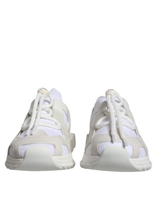 Pair of white mesh sneakers with laces and logo on side, designed by Dolce & Gabbana