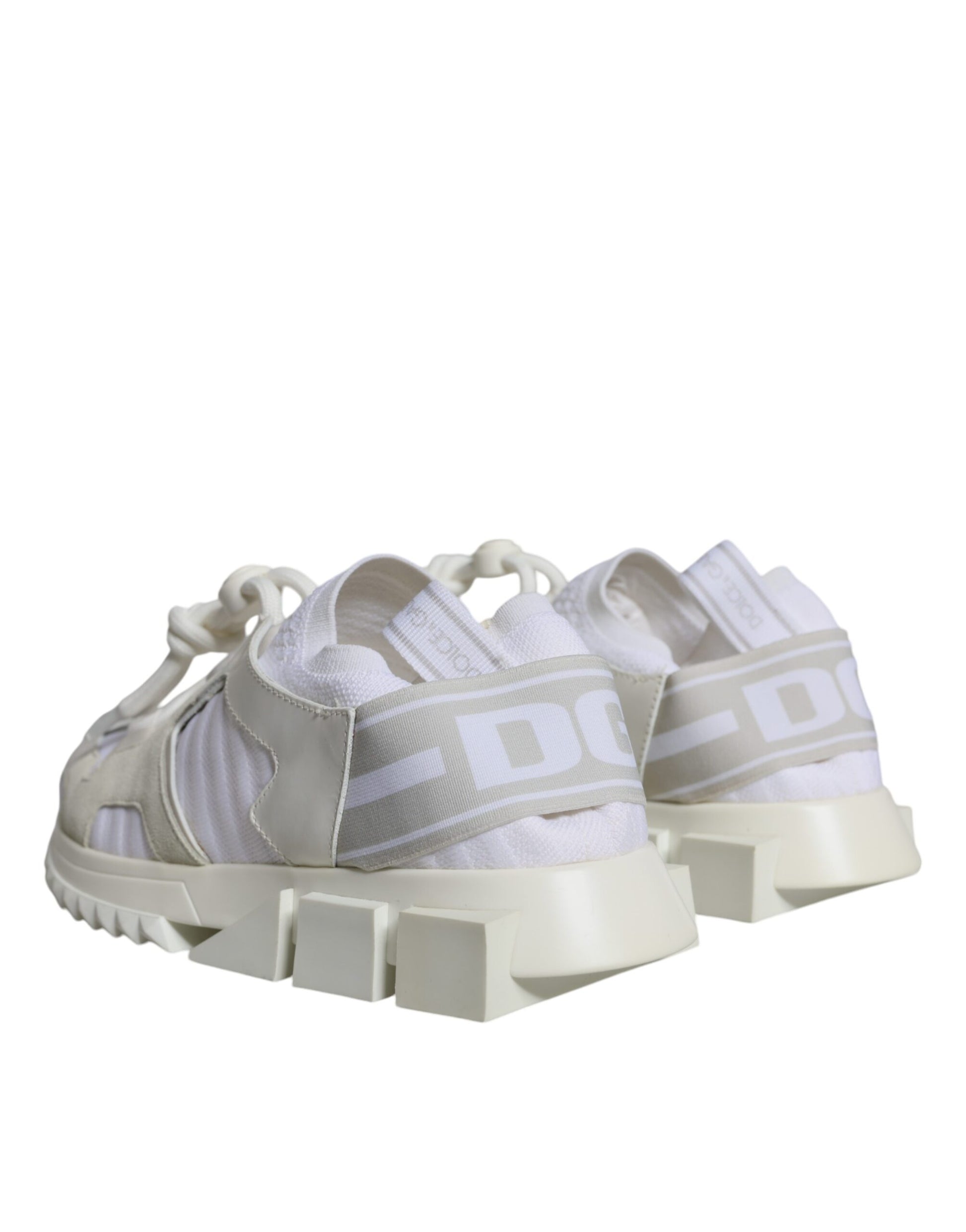Pair of white mesh sneakers with brand logo on side, featuring laces and a low-top design