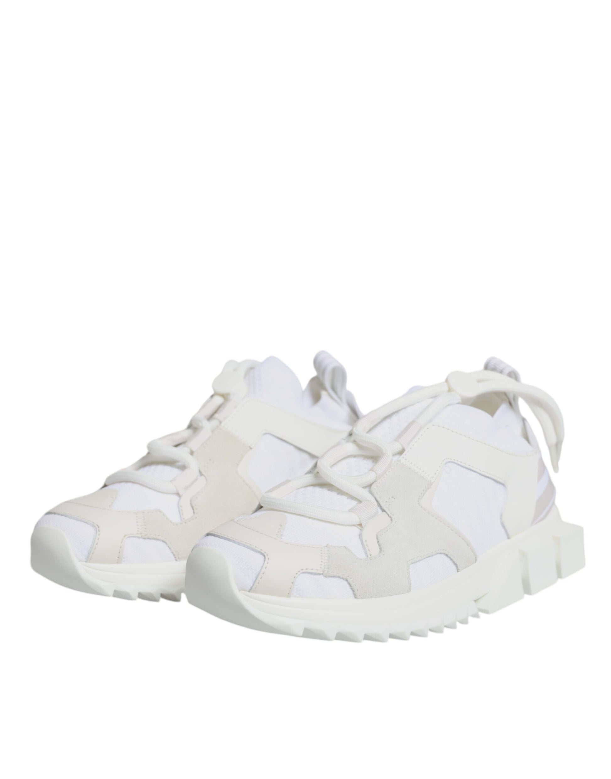 A pair of white mesh sneakers with a camouflage pattern, featuring laces and a low-top design