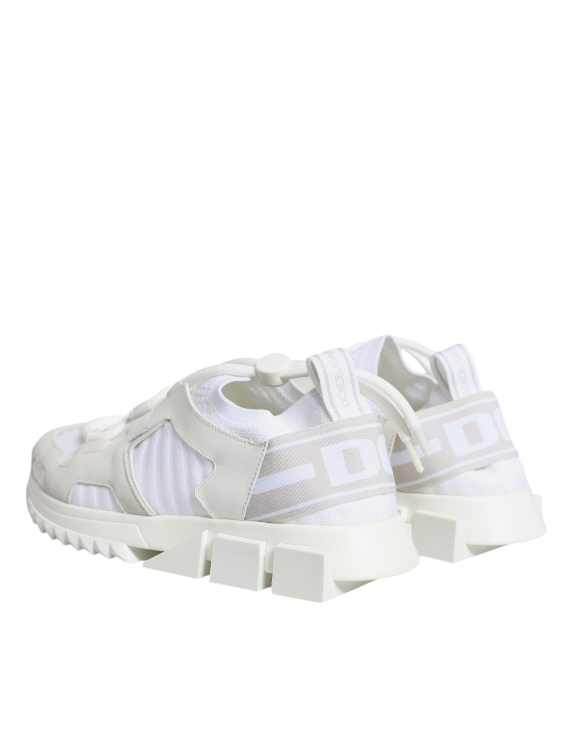 White mesh sneakers with laces, featuring a chunky sole and brand logo