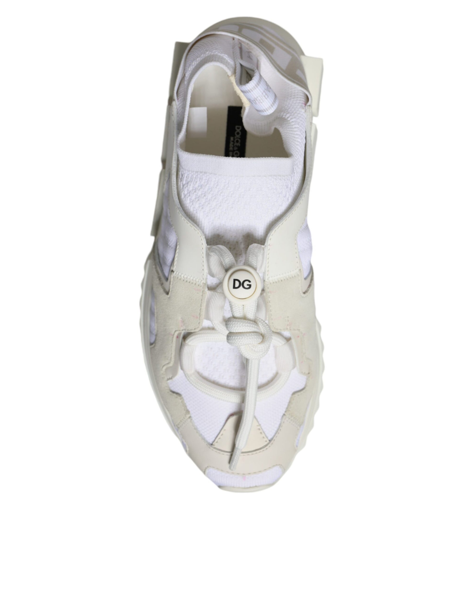 White mesh sneakers with D&G logo, laces and pull tab