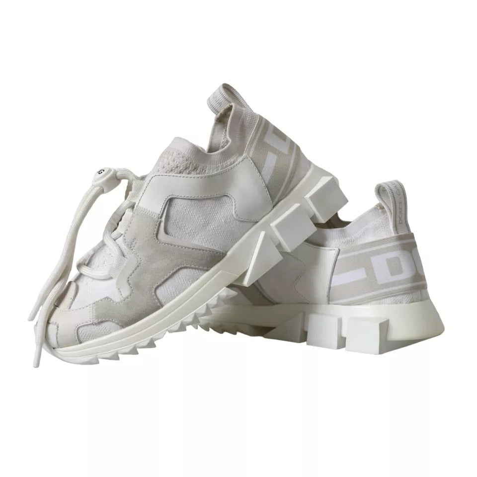 Pair of white mesh sneakers with logo detail, laces and rubber sole