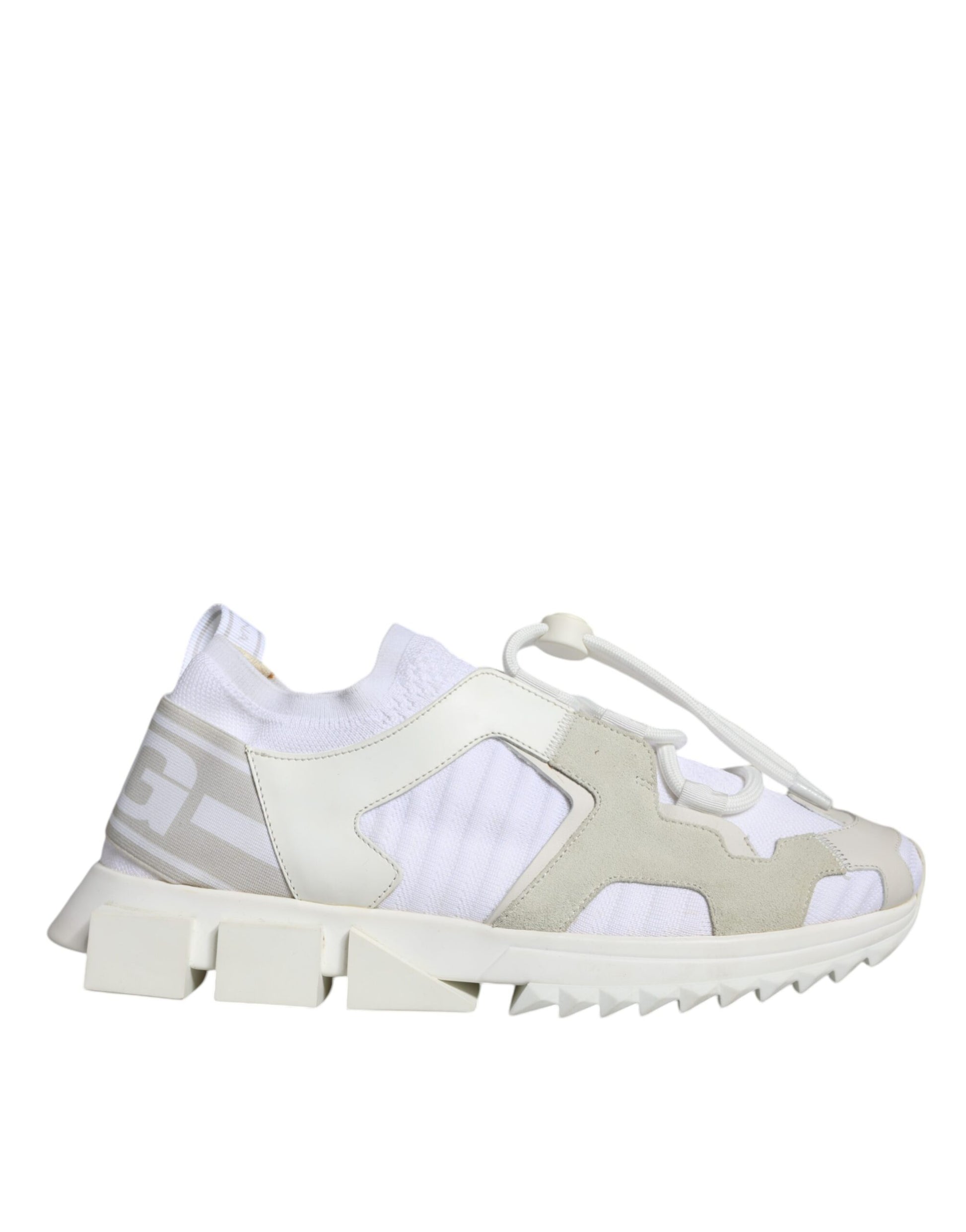 A pair of white mesh sneakers with camouflage pattern, featuring a lace-up closure and chunky soles