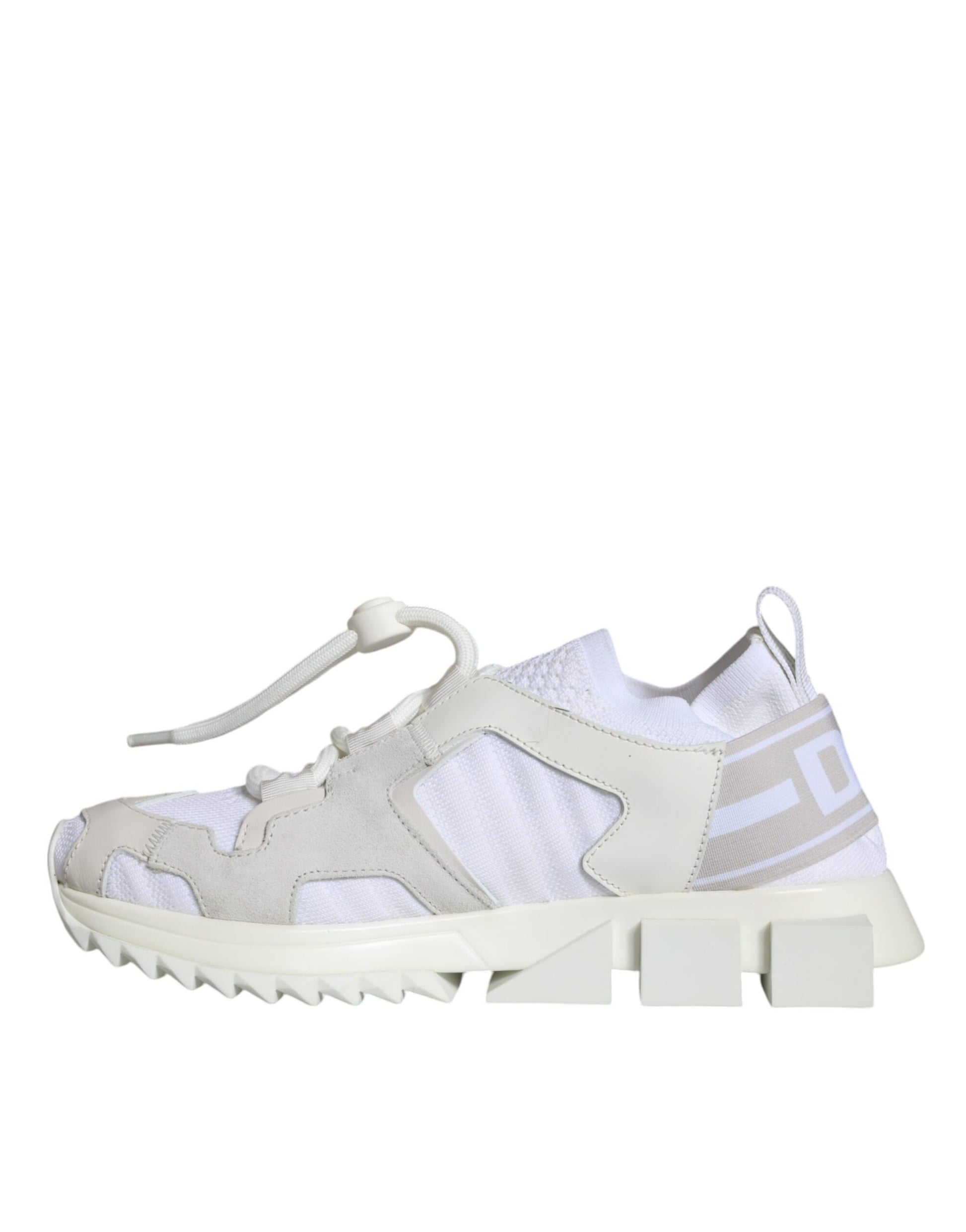 Pair of white and gray athletic shoes with laces