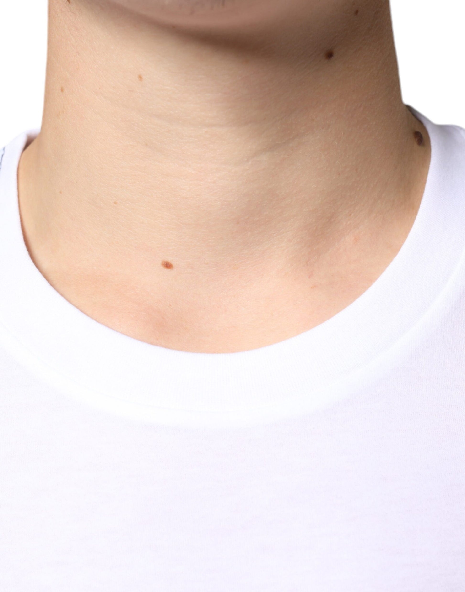 White t-shirt on a person's neck