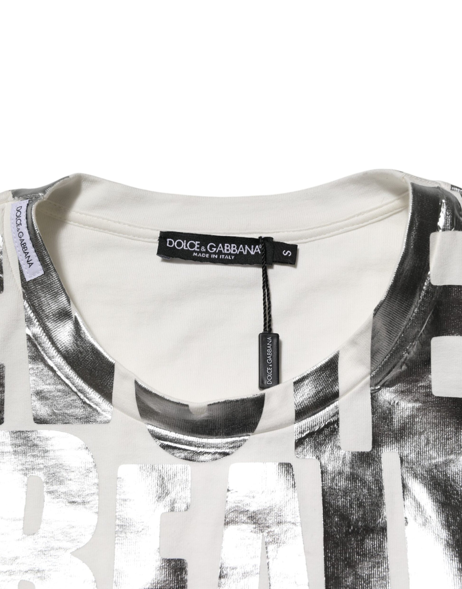 White t-shirt with graphic design on front