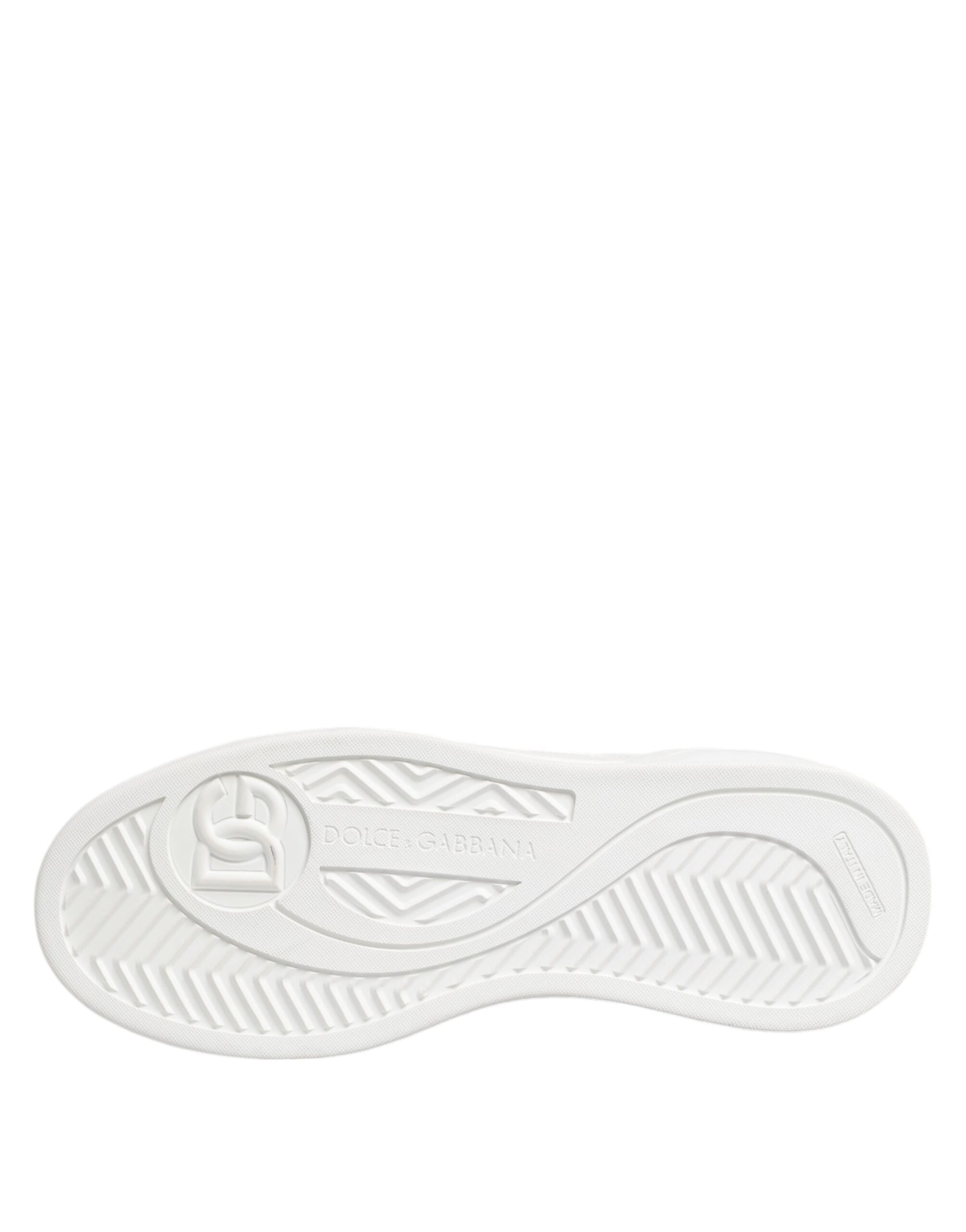 White leather slip-on shoes with embossed logo on side
