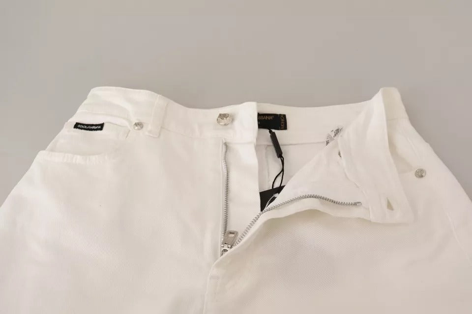 White denim jeans with zipper detailing