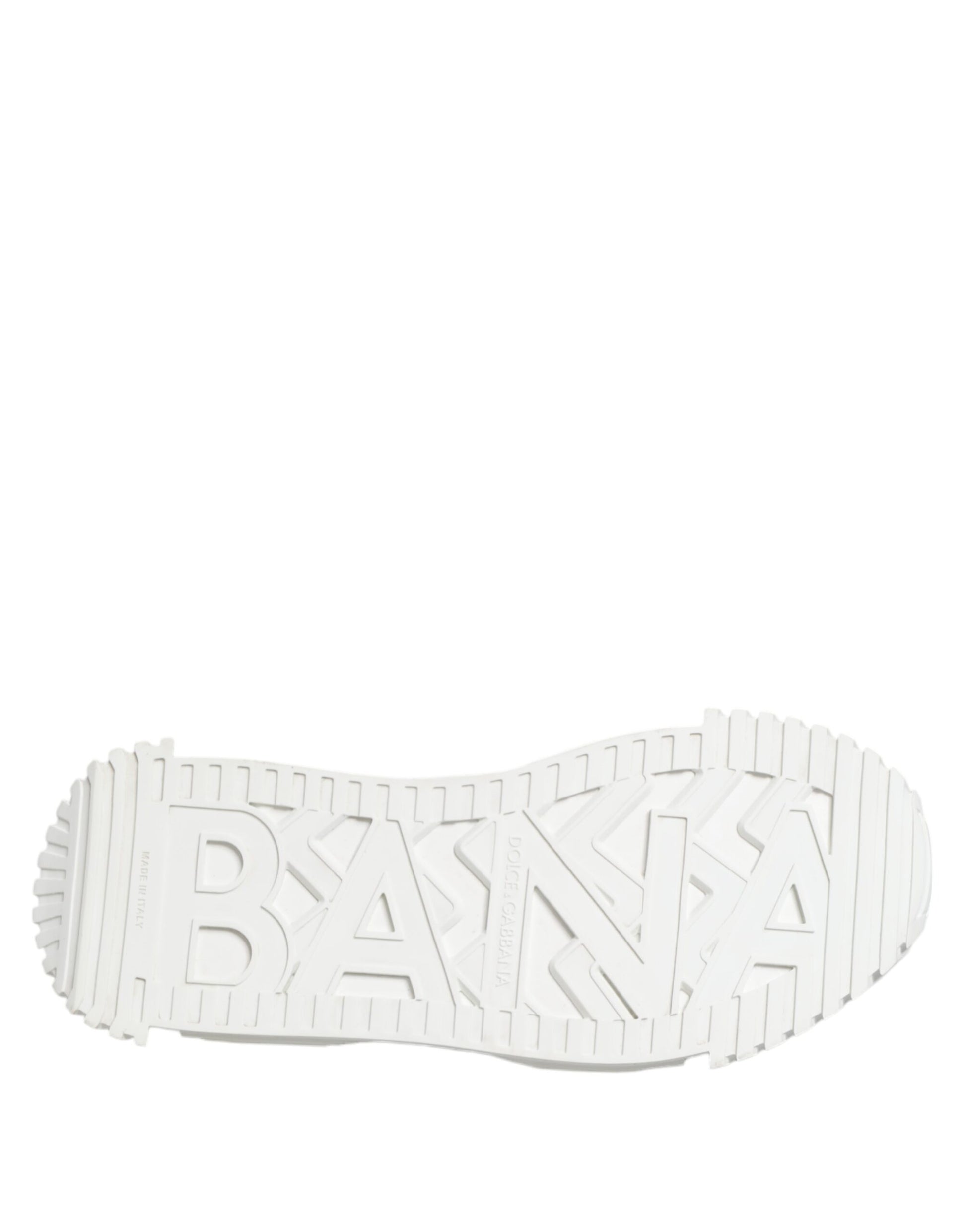 White canvas leather sneaker with embellishments, featuring the brand name "D&G" on side