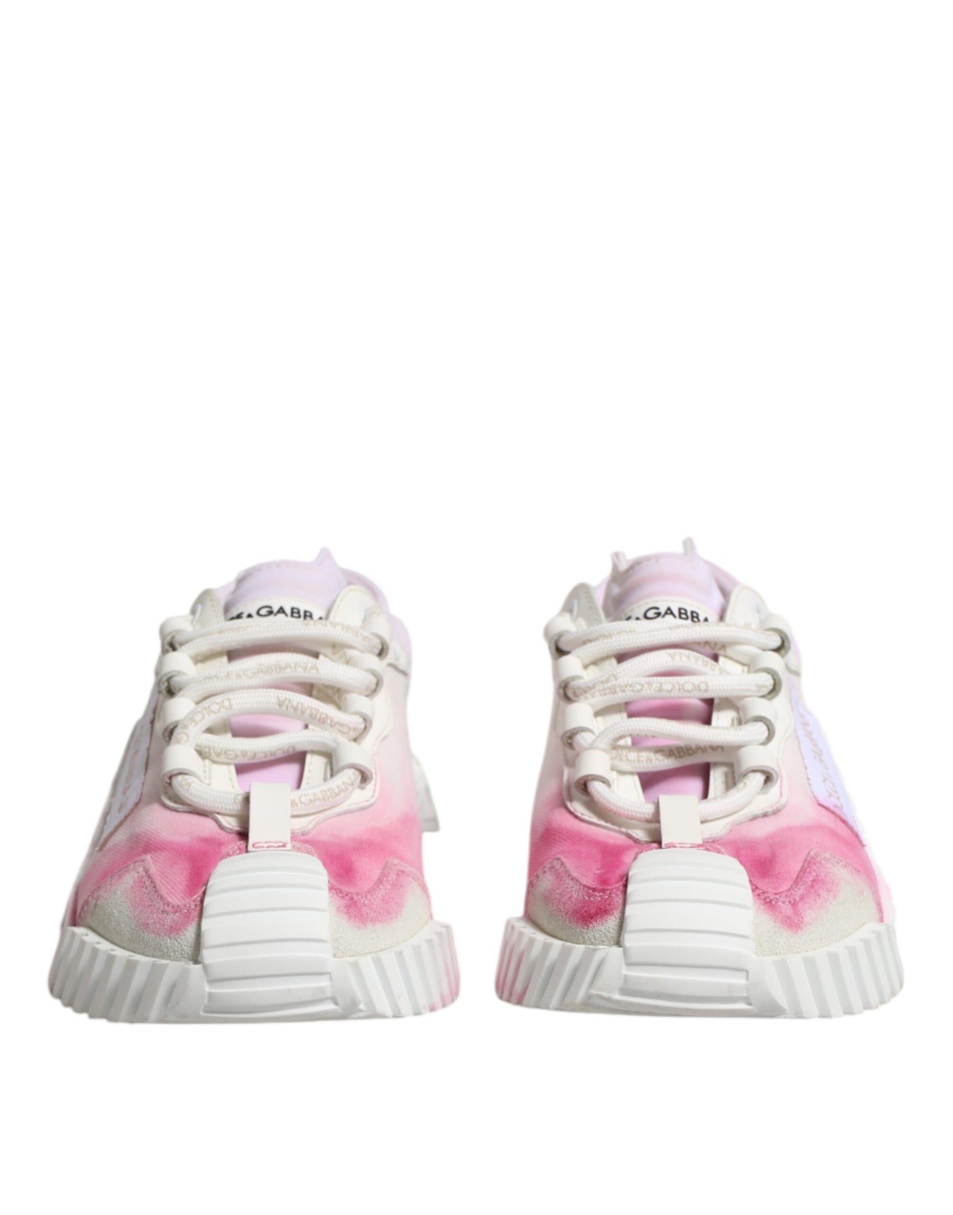 Pink and white lace-up sneakers with a floral pattern on the side