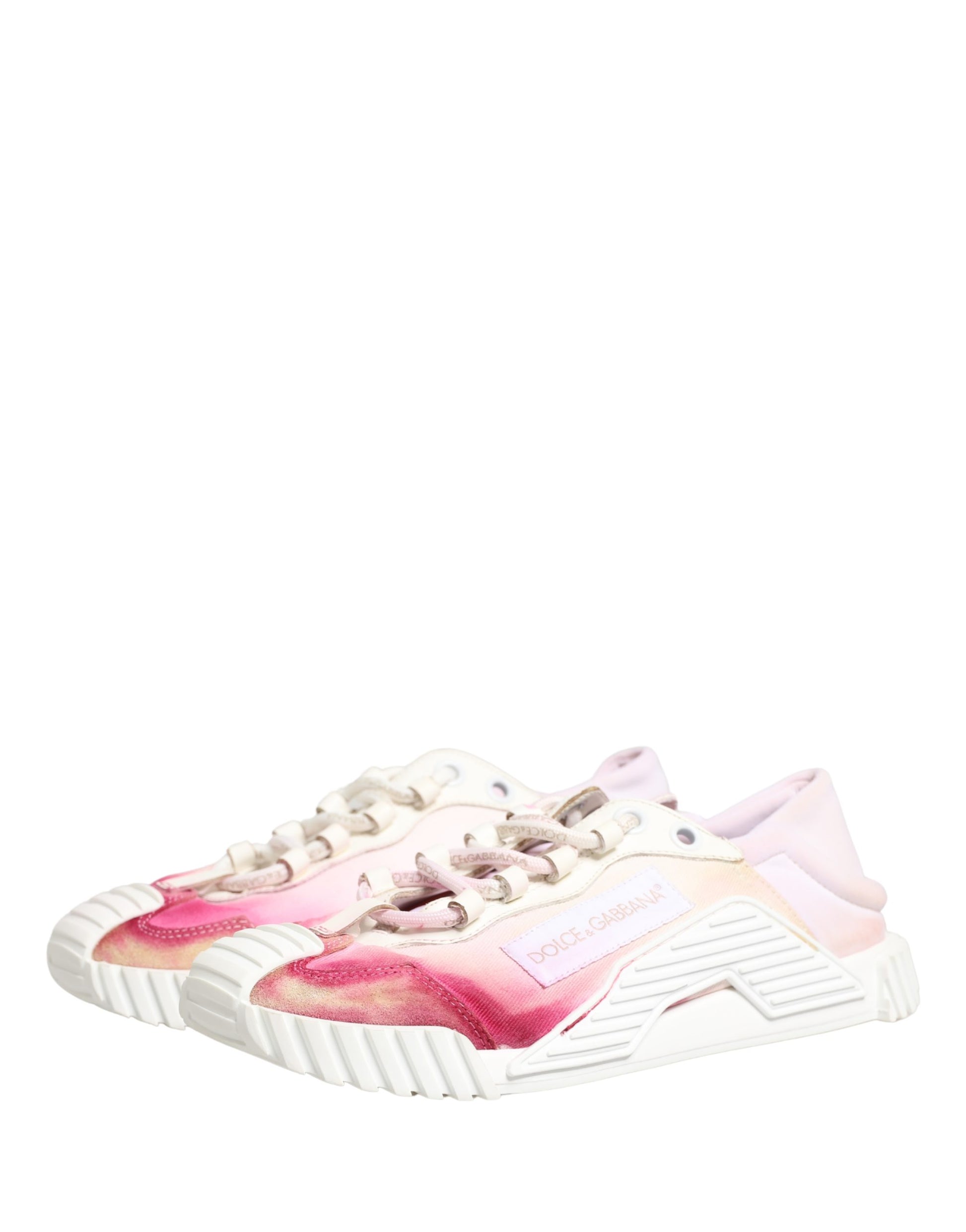 Pink and white lace-up sneakers with a floral pattern on the side