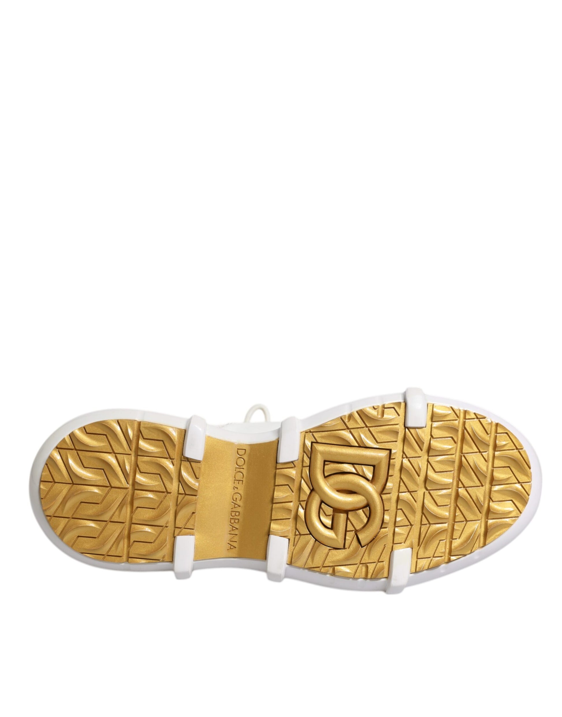 Gold-colored high top sneaker with white sole and laces, featuring a logo on the side