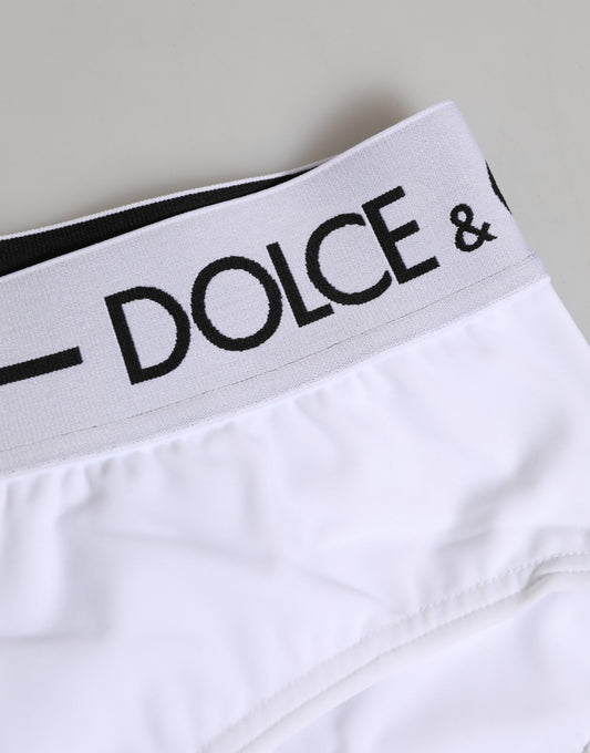White nylon underwear with black and white logo waistband