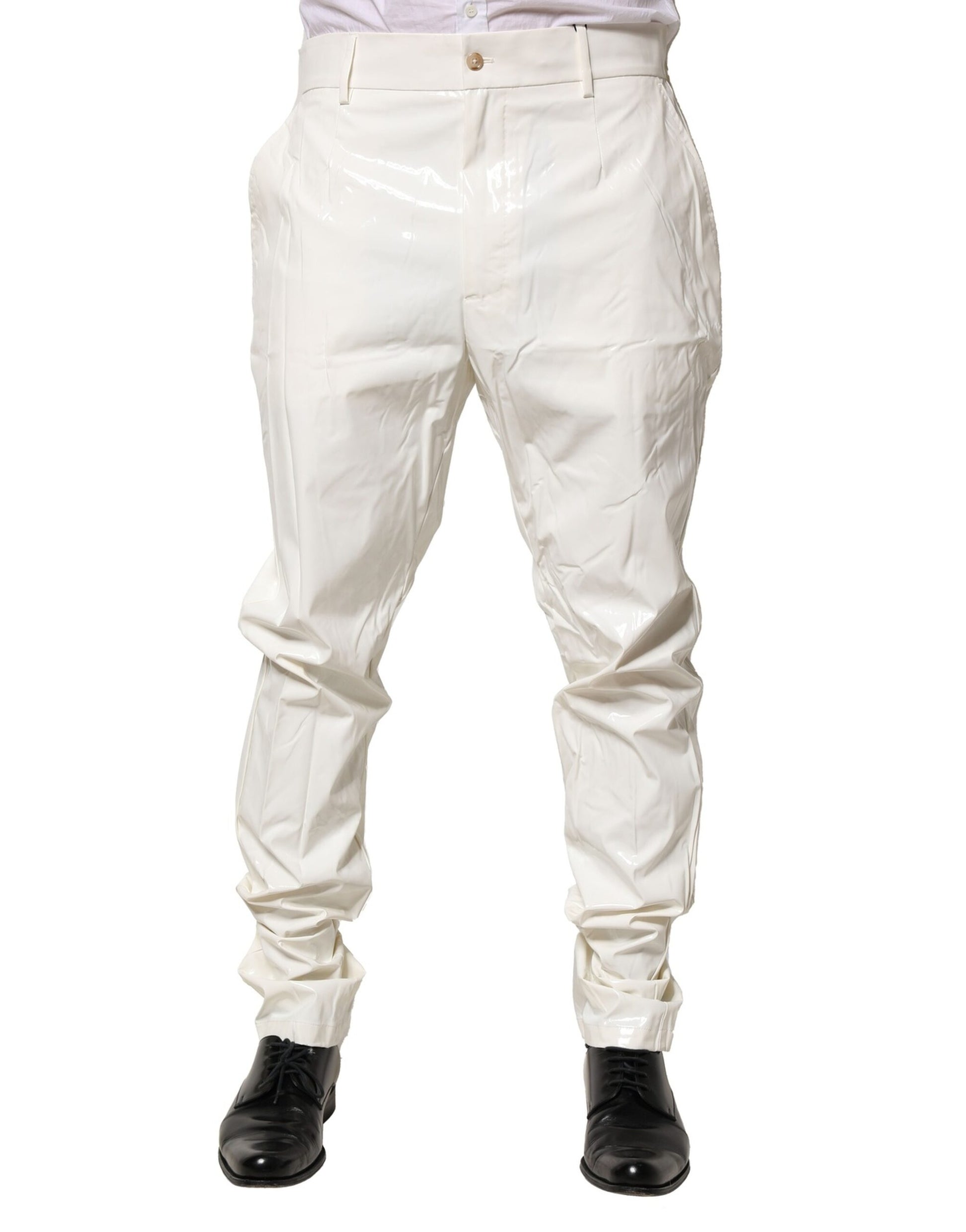 A pair of white nylon tapered dress pants from Dolce & Gabbana