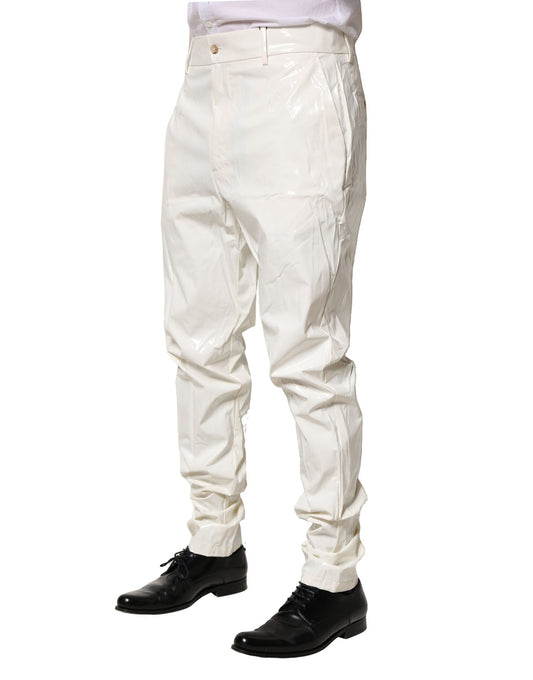 White nylon tapered dress men's pants with elastic waistband