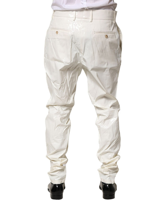 Waterproof nylon pants with tapered legs, elastic waistband