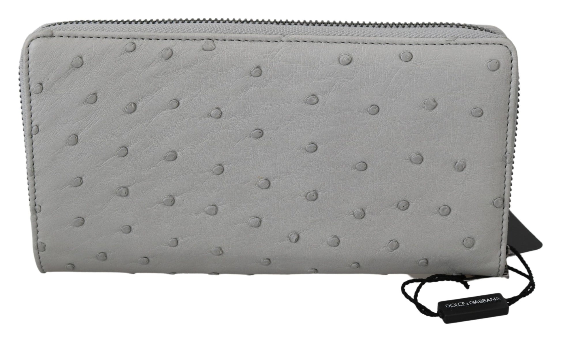 Grey pebbled leather wallet with zipper closure