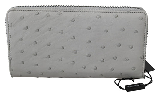 Grey pebbled leather wallet with zipper closure
