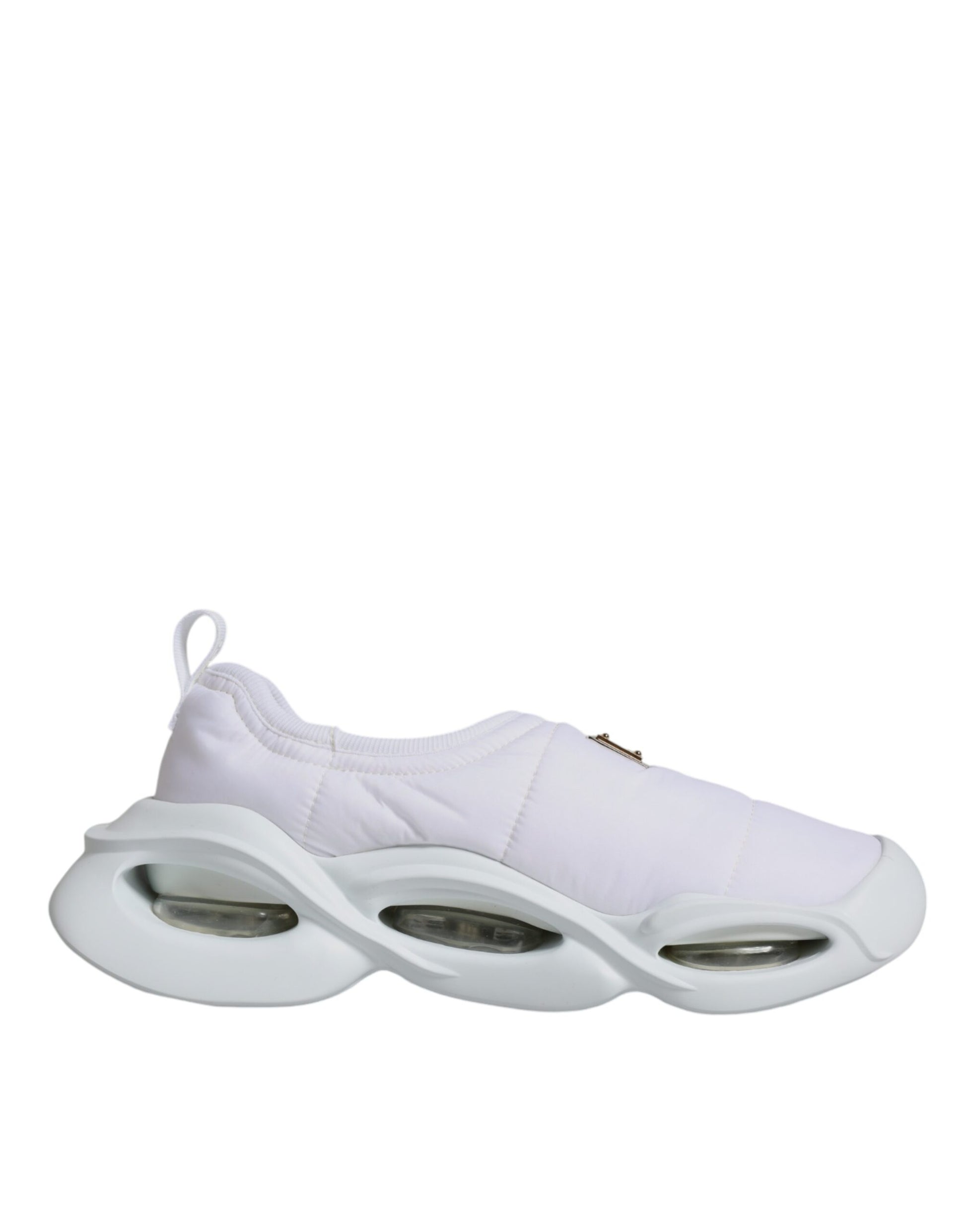 White sneakers with three wheels on each foot