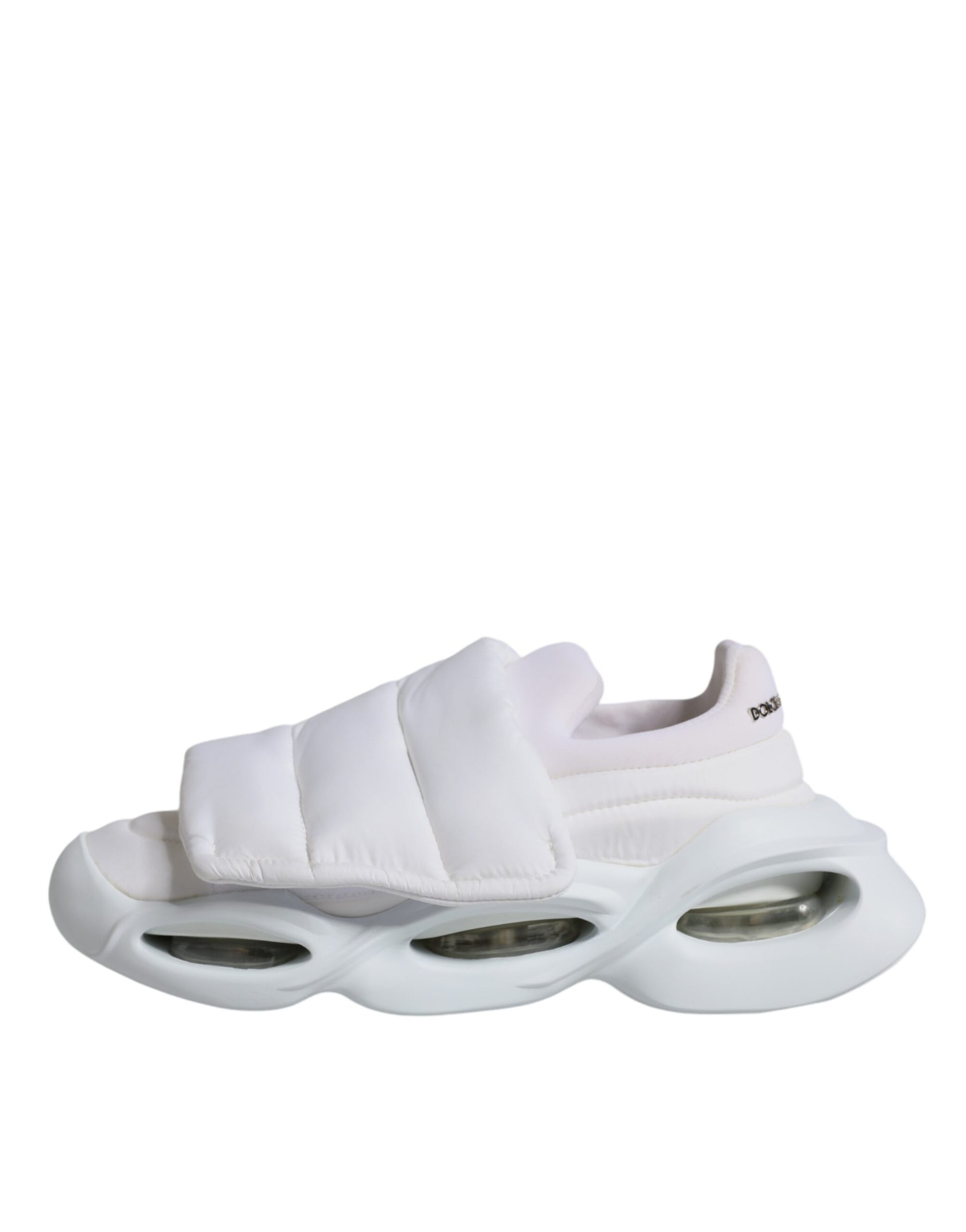 White padded fabric low top sneakers with silver buckles