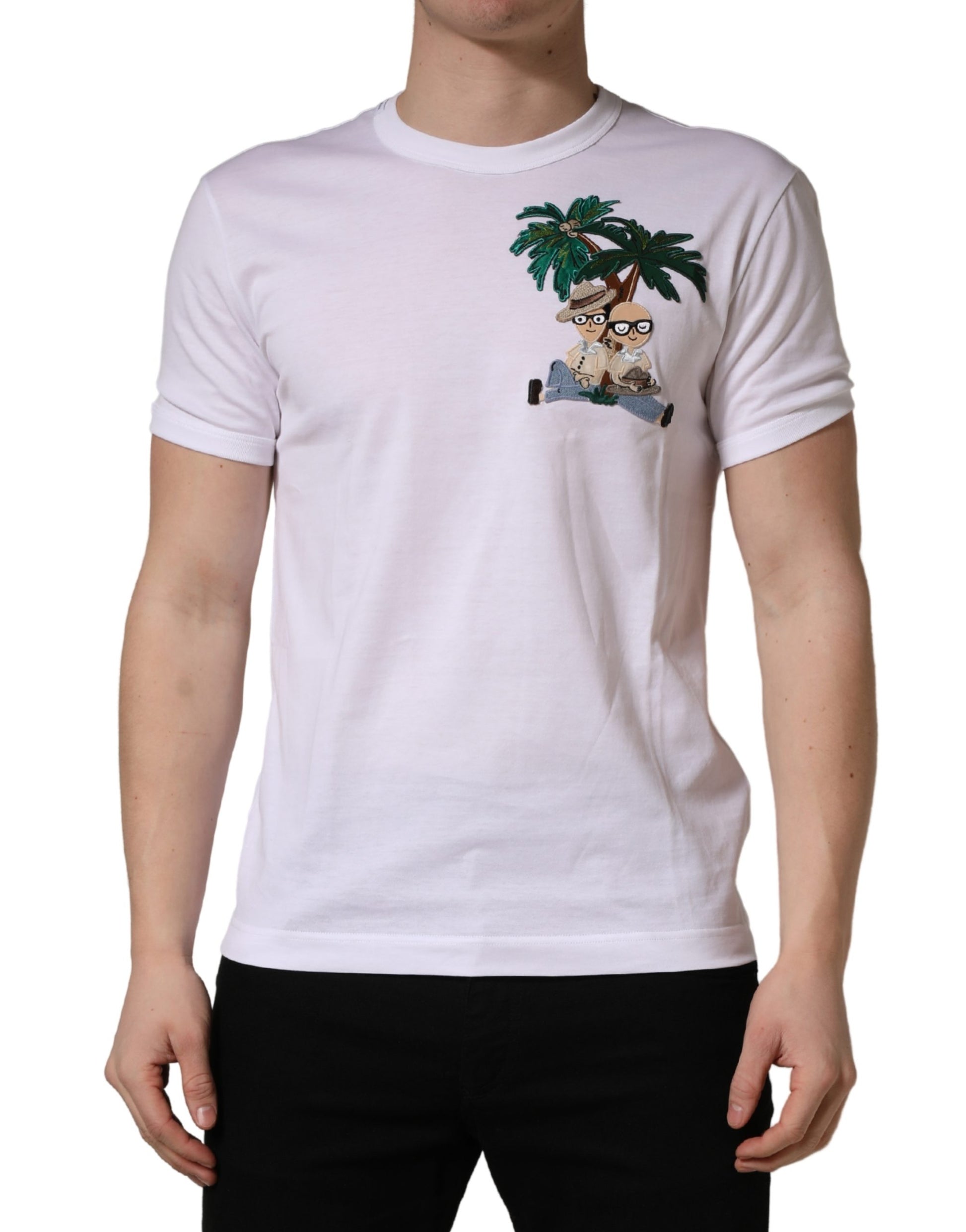White t-shirt with palm tree graphic on front