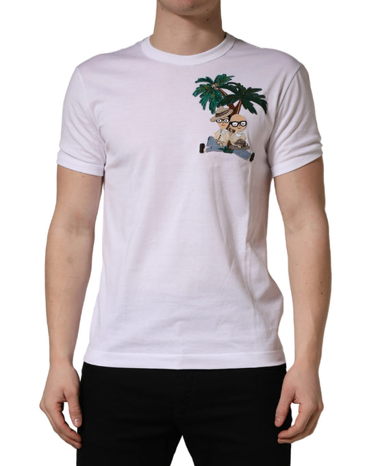 White t-shirt with palm tree graphic on front