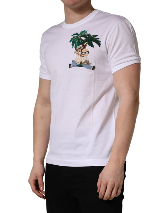 White graphic t-shirt with palm tree design on front