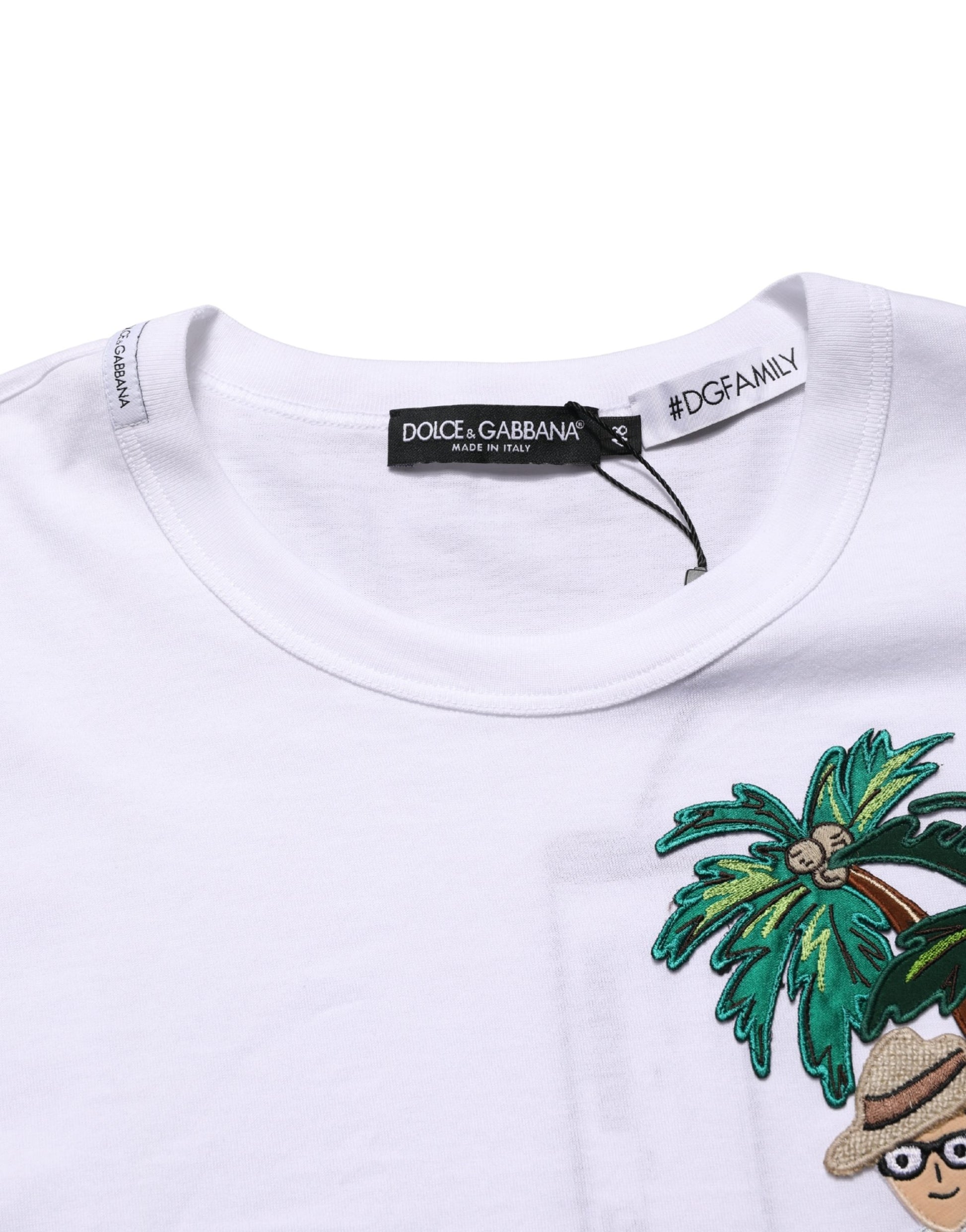 White t-shirt with palm tree graphic on front