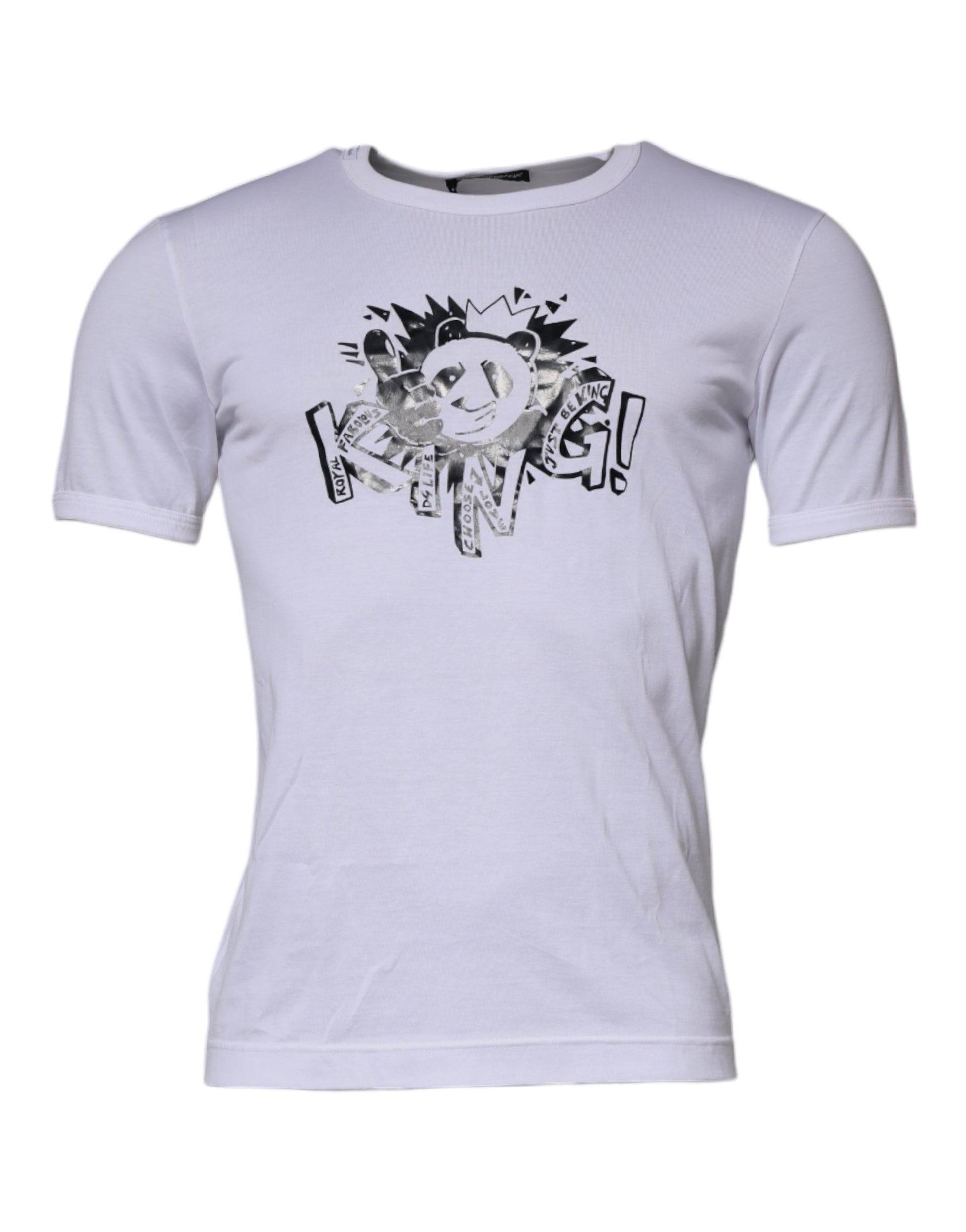 White t-shirt with graphic design on front