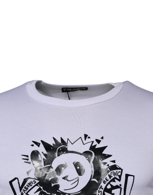 White t-shirt with graphic design on front