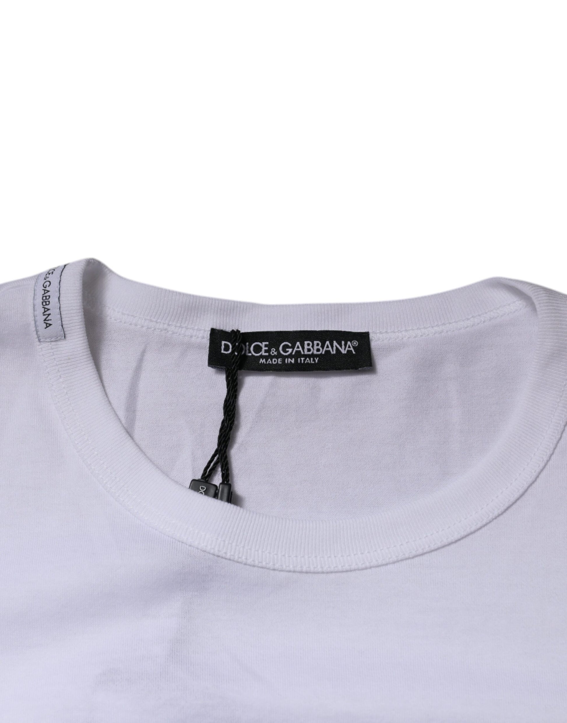 White t-shirt on hanger with black label