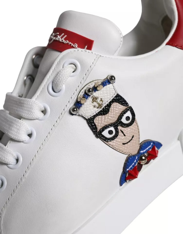 White sneaker with embroidered cartoon character on side