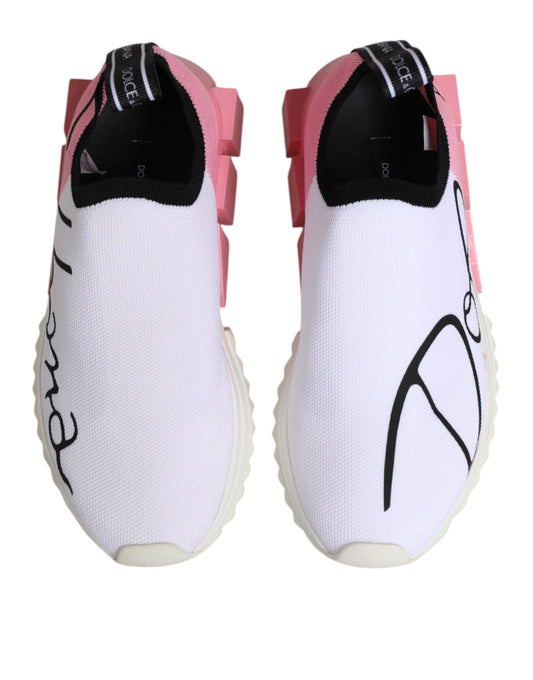 White pink low top sneakers with brand logo on side