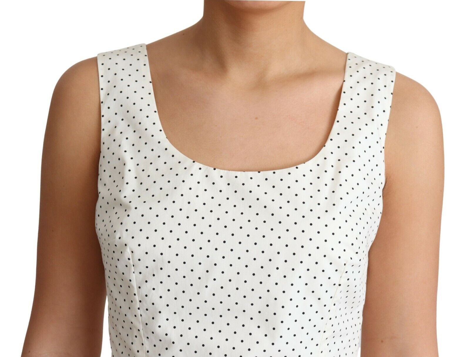 White polka dotted cotton dress with A-line silhouette