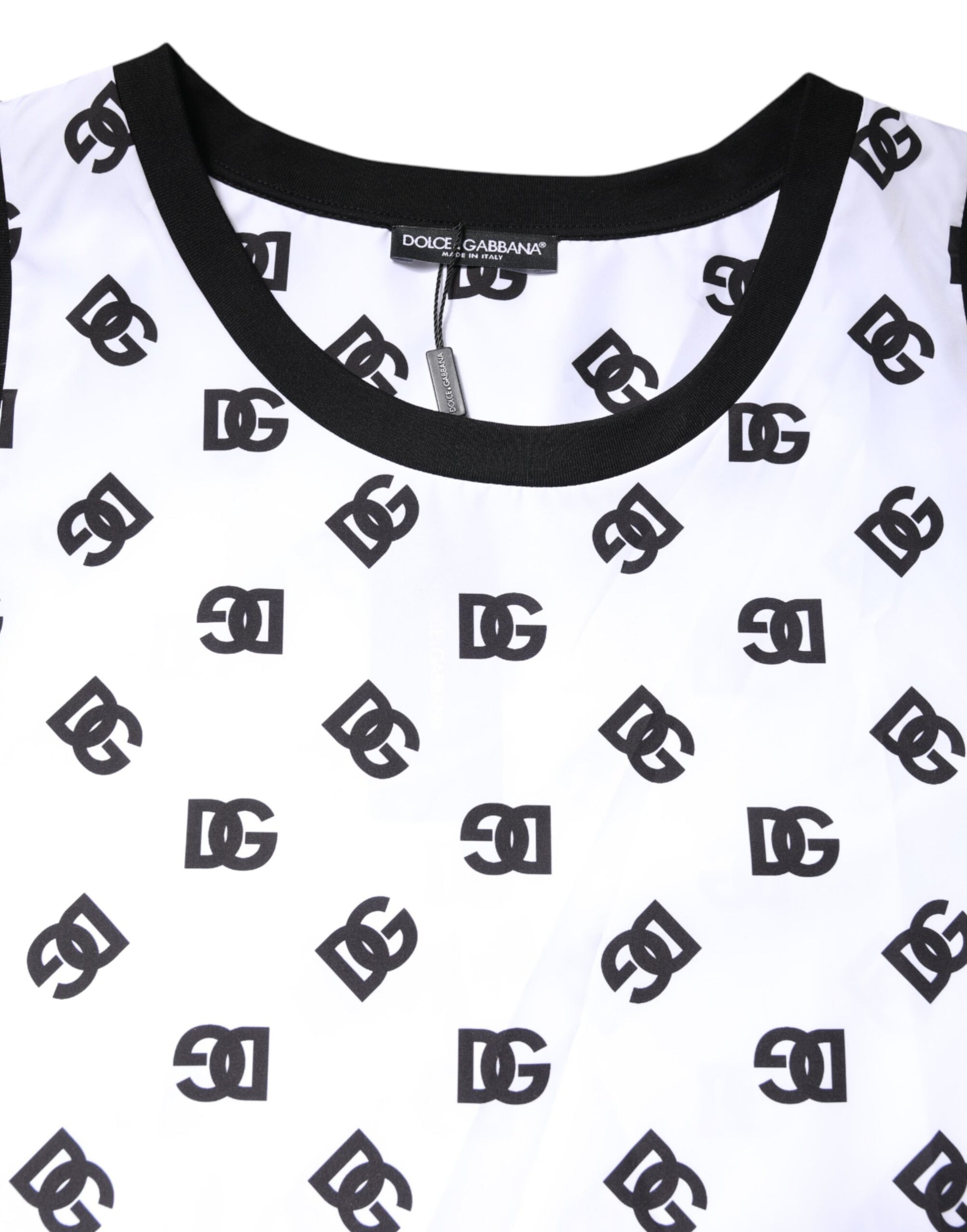 White t-shirt with black logo pattern