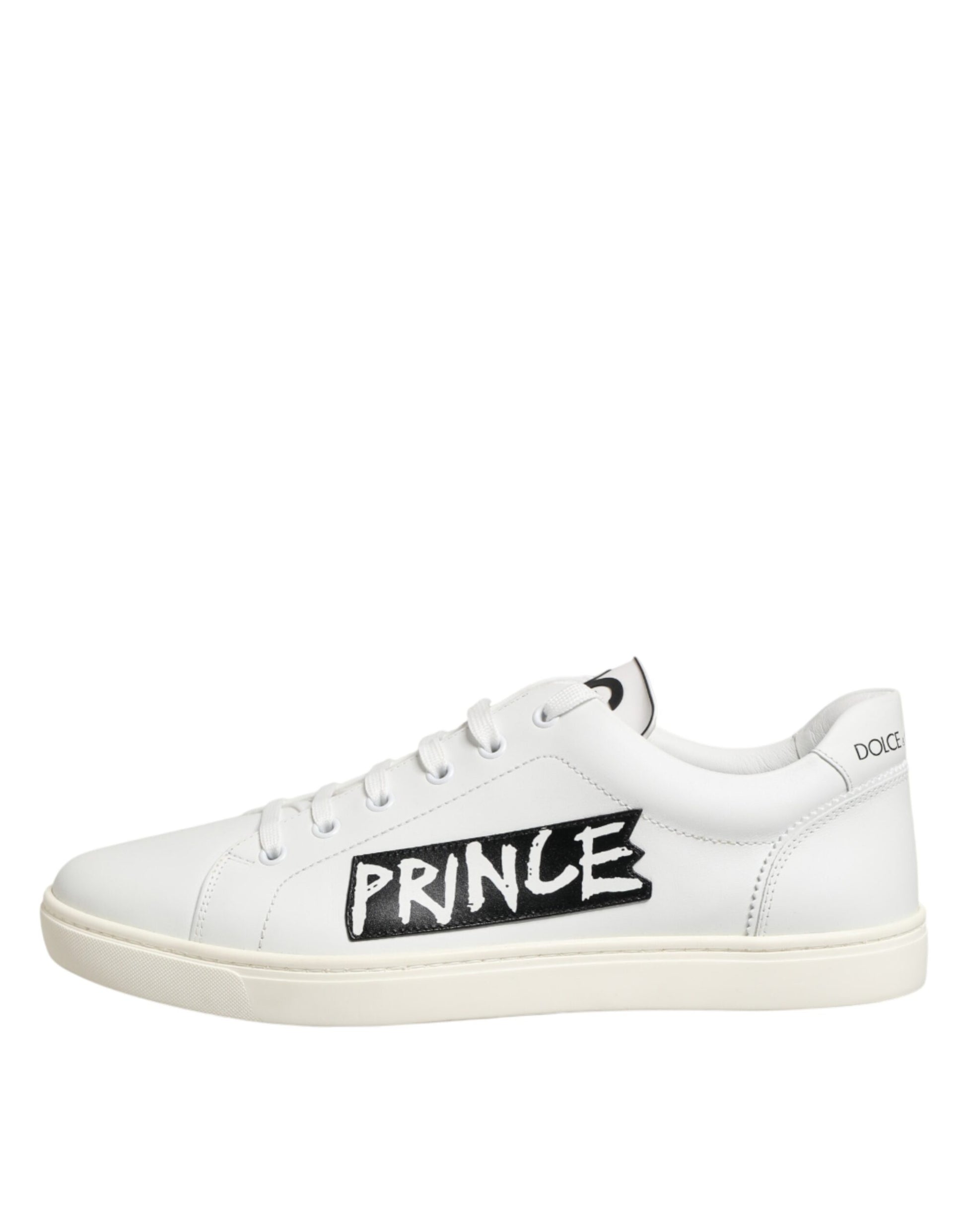 White sneaker with black laces and sole
