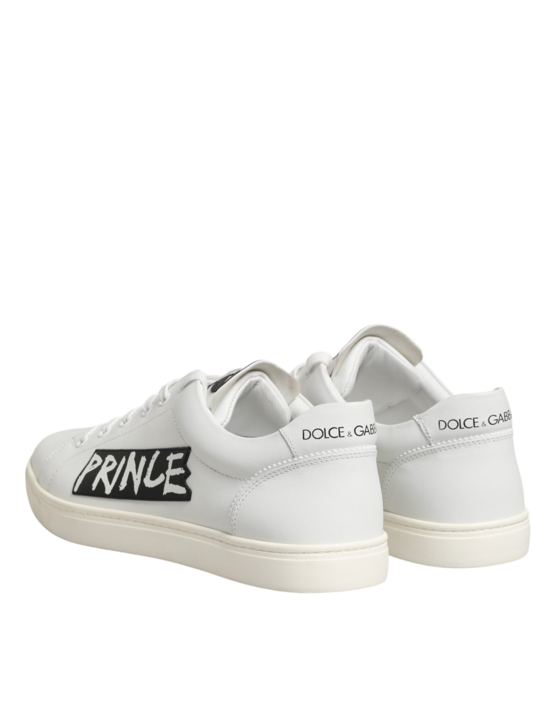 White sneakers with black laces and a logo on the side