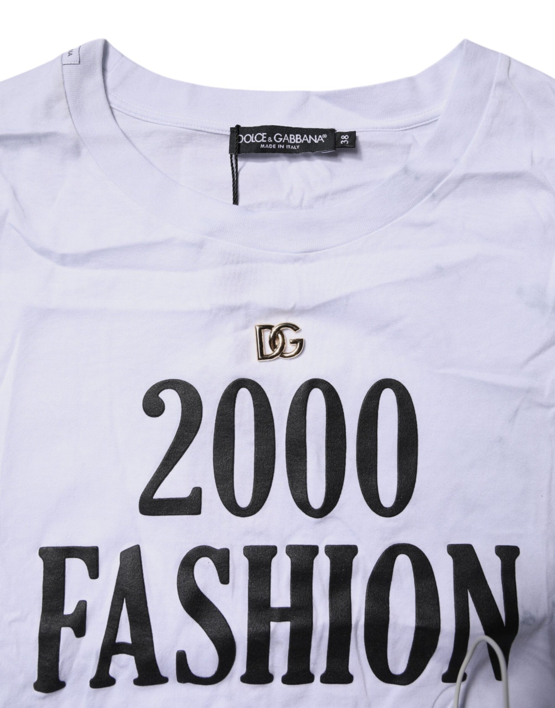 White t-shirt with black lettering
