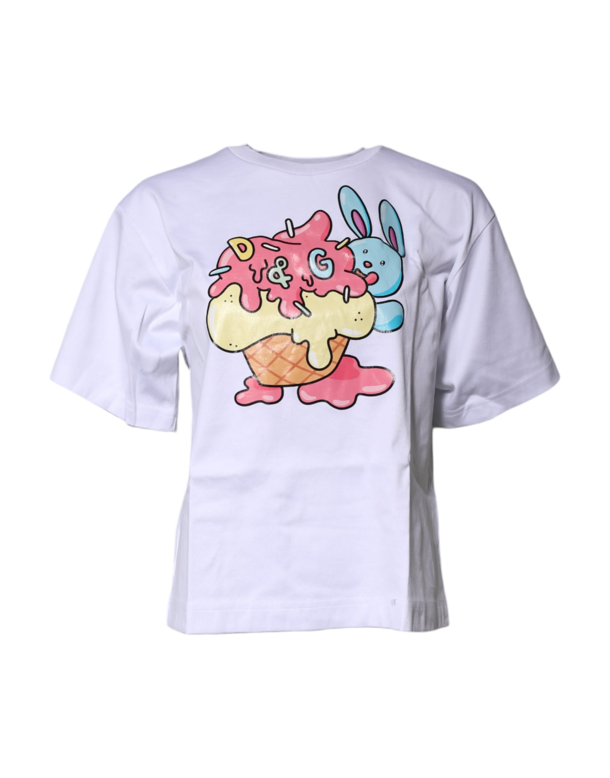 White t-shirt with cartoon design on back