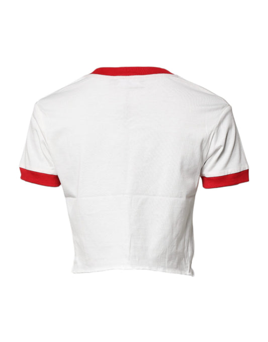 White shirt with red stripes on sleeves