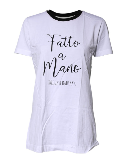 White t-shirt with black writing